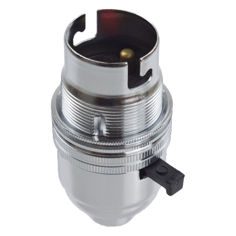 Switched Lampholder B22 Nickel Plated with Shade Ring, 10mm Threaded Entry Switched Lampholder B22 Nickel Plated with Shade Ring, 10mm Threaded Entry