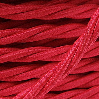 Cloth Braided Twisted Wire UK Made 3Core 3Amp in Bright Red