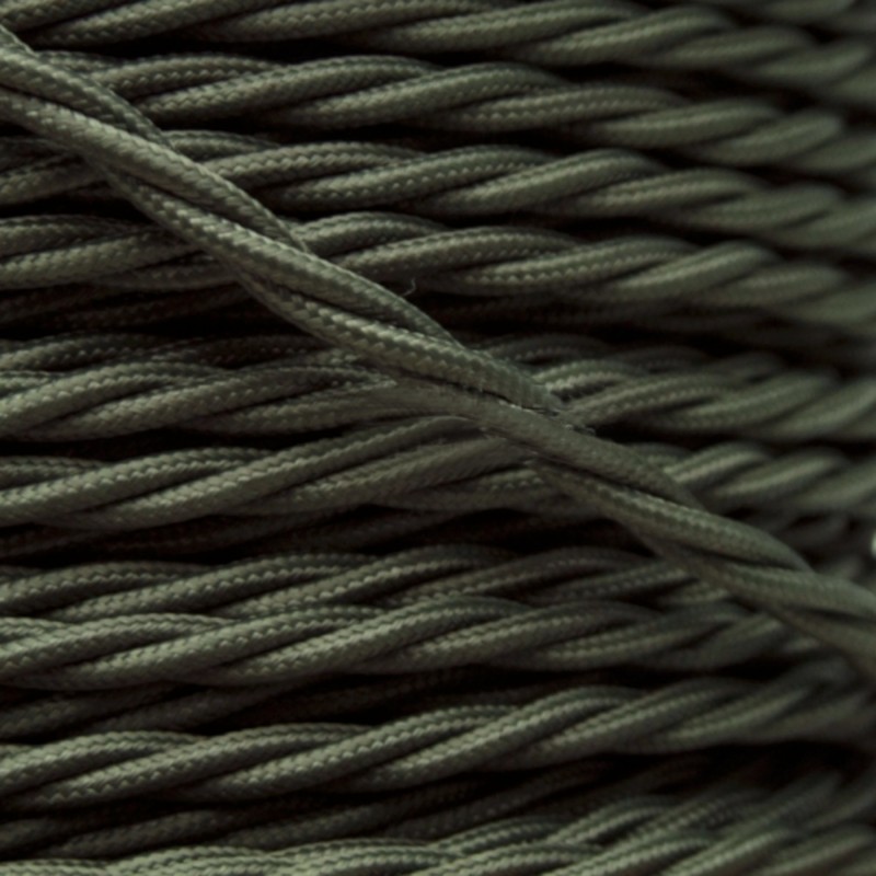 Cloth Braided Twisted Wire UK Made 3Core 6Amp in Khaki Green Cloth Braided Twisted Wire UK Made 3Core 6Amp in Khaki Green