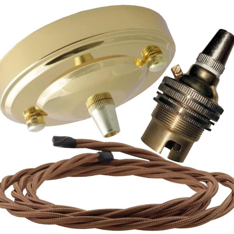Large Brass Ceiling Pendant Kit and B22 Lampholder with Bronze Flex Large Brass Ceiling Pendant Kit and B22 Lampholder with Bronze Flex