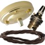 Large Brass Ceiling Pendant Kit and B22 Lampholder with Brown Flex