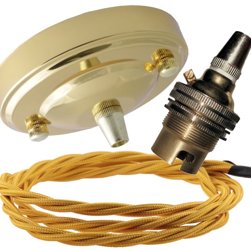 Large Brass Ceiling Pendant Kit and B22 Lampholder with Gold Flex Large Brass Ceiling Pendant Kit and B22 Lampholder with Gold Flex