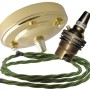 Large Brass Ceiling Pendant Kit and B22 Lampholder with Green Flex