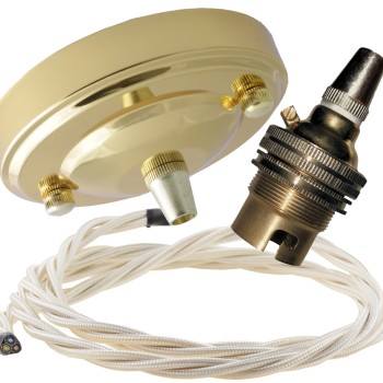 Large Brass Ceiling Pendant Kit and B22 Lampholder with Classic Ivory Flex