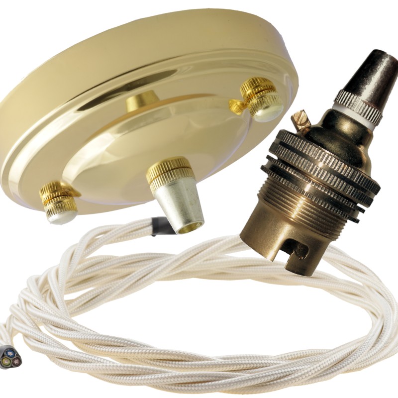 Large Brass Ceiling Pendant Kit and B22 Lampholder with Classic Ivory Flex Large Brass Ceiling Pendant Kit and B22 Lampholder with Classic Ivory Flex