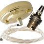 Large Brass Ceiling Pendant Kit and B22 Lampholder with Classic Ivory Flex