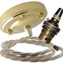 Large Brass Ceiling Pendant Kit and B22 Lampholder with Linen Flex
