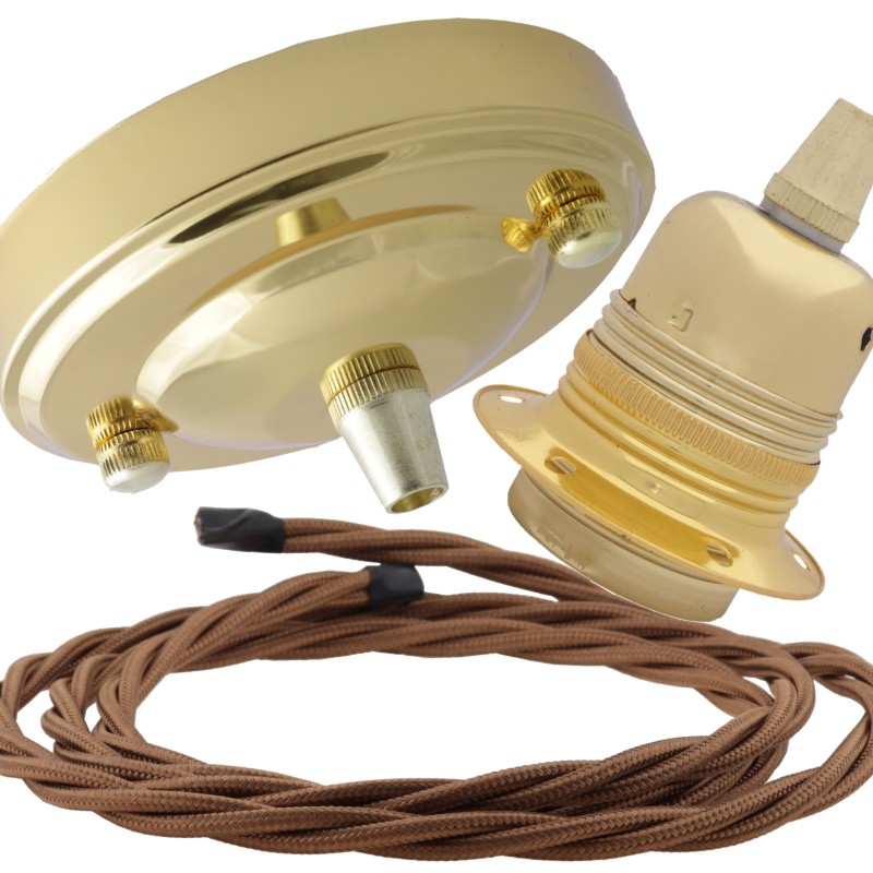 Large Brass Ceiling Pendant Kit and E27 Lampholder with Bronze Flex Large Brass Ceiling Pendant Kit and E27 Lampholder with Bronze Flex