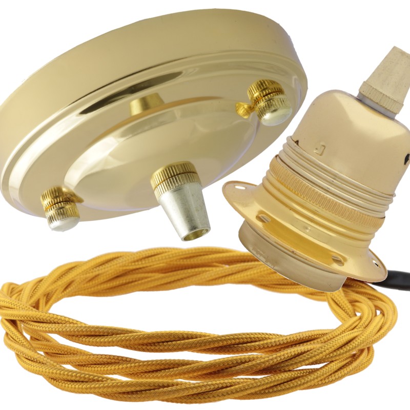 Large Brass Ceiling Pendant Kit and E27 Lampholder with Gold Flex Large Brass Ceiling Pendant Kit and E27 Lampholder with Gold Flex