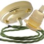 Large Brass Ceiling Pendant Kit and E27 Lampholder with Green Flex