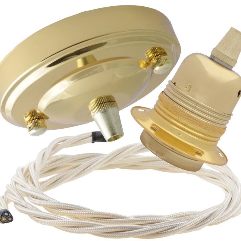 Large Brass Ceiling Pendant Kit and E27 Lampholder with Classic Ivory Flex Large Brass Ceiling Pendant Kit and E27 Lampholder with Classic Ivory Flex