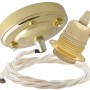 Large Brass Ceiling Pendant Kit and E27 Lampholder with Classic Ivory Flex