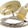 Large Brass Ceiling Pendant Kit and E27 Lampholder with Linen Flex