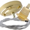 Large Brass Ceiling Pendant Kit and E27 Lampholder with Silver Flex Large Brass Ceiling Pendant Kit and E27 Lampholder with Silver Flex