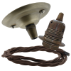 Antique Brass Ceiling Pendant Kit and E27 Lampholder with Brown Flex