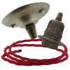 Antique Brass Ceiling Pendant Kit and E27 Lampholder with Bright Red Flex