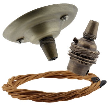 Antique Brass Ceiling Pendant Kit and B22 Lampholder with Antique Gold Flex