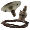 Antique Brass Ceiling Pendant Kit and B22 Lampholder with Mocha Brown Flex