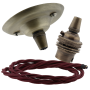 Antique Brass Ceiling Pendant Kit and B22 Lampholder with Rich Burgundy Flex