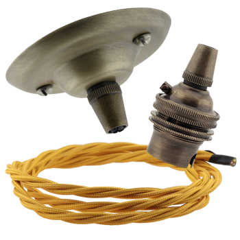 Antique Brass Ceiling Pendant Kit and B22 Lampholder with Gold Flex