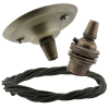 Antique Brass Ceiling Pendant Kit and B22 Lampholder with Khaki Green Flex