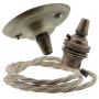 Antique Brass Ceiling Pendant Kit and B22 Lampholder with Linen Flex