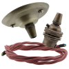 Antique Brass Ceiling Pendant Kit and B22 Lampholder with Dusky Pink Flex