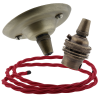Antique Brass Ceiling Pendant Kit and B22 Lampholder with Bright Red Flex