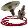 Antique Brass Ceiling Pendant Kit and B22 Lampholder with Bright Red Flex