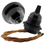 Black Bakelite Ceiling Pendant Kit and E27 Bulb Holder with Antique Gold Flex