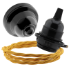 Black Bakelite Ceiling Pendant Kit and E27 Bulb Holder with Gold Flex