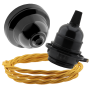 Black Bakelite Ceiling Pendant Kit and E27 Bulb Holder with Gold Flex