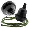 Black Bakelite Ceiling Pendant Kit and E27 Bulb Holder with Green Flex