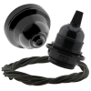 Black Bakelite Ceiling Pendant Kit and E27 Bulb Holder with Khaki Green Flex