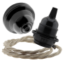 Black Bakelite Ceiling Pendant Kit and E27 Bulb Holder with Linen Flex