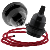 Black Bakelite Ceiling Pendant Kit and E27 Bulb Holder with Bright Red Flex