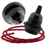 Black Bakelite Ceiling Pendant Kit and E27 Bulb Holder with Bright Red Flex
