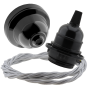Black Bakelite Ceiling Pendant Kit and E27 Bulb Holder with Silver Flex