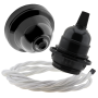 Black Bakelite Ceiling Pendant Kit and E27 Bulb Holder with White Flex