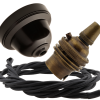 Brown Bakelite Ceiling Pendant Kit with B22 Antique Brass Lampholder and Black Flex