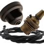 Brown Bakelite Ceiling Pendant Kit with B22 Antique Brass Lampholder and Black Flex