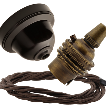 Brown Bakelite Ceiling Pendant Kit with B22 Antique Brass Lampholder and Mocha Brown Flex