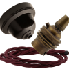 Brown Bakelite Ceiling Pendant Kit with B22 Antique Brass Lampholder and Rich Burgundy Flex Brown Bakelite Ceiling Pendant Kit with B22 Antique Brass Lampholder and Rich Burgundy Flex