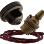 Brown Bakelite Ceiling Pendant Kit with B22 Antique Brass Lampholder and Rich Burgundy Flex