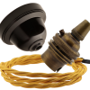 Brown Bakelite Ceiling Pendant Kit with B22 Antique Brass Lampholder and Gold Flex