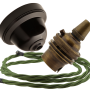 Brown Bakelite Ceiling Pendant Kit with B22 Antique Brass Lampholder and Green Flex