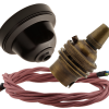 Brown Bakelite Ceiling Pendant Kit with B22 Antique Brass Lampholder and Dusky Pink Flex Brown Bakelite Ceiling Pendant Kit with B22 Antique Brass Lampholder and Dusky Pink Flex