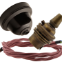 Brown Bakelite Ceiling Pendant Kit with B22 Antique Brass Lampholder and Dusky Pink Flex