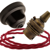 Brown Bakelite Ceiling Pendant Kit with B22 Antique Brass Lampholder and Bright Red Flex Brown Bakelite Ceiling Pendant Kit with B22 Antique Brass Lampholder and Bright Red Flex