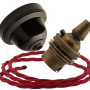 Brown Bakelite Ceiling Pendant Kit with B22 Antique Brass Lampholder and Bright Red Flex